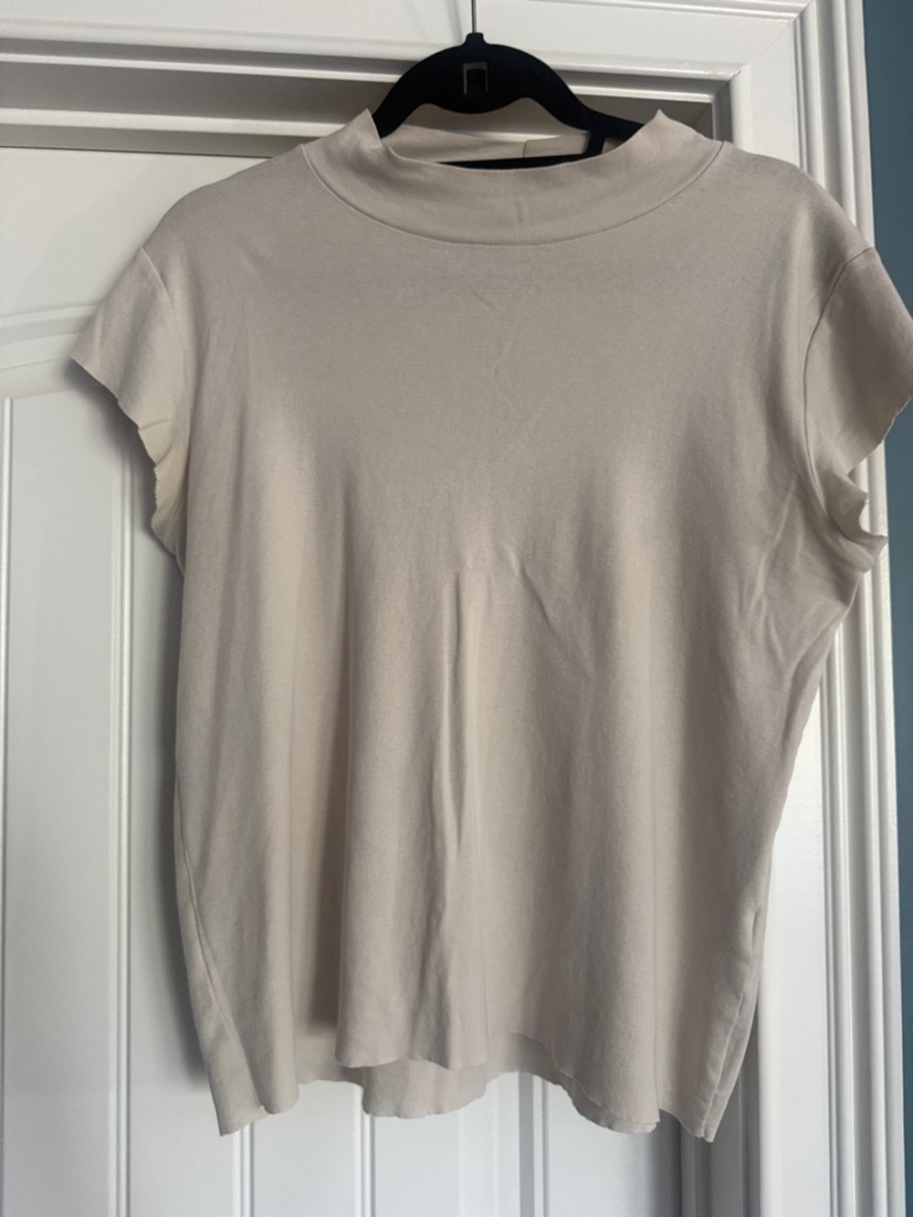 Women’s Cream Short Sleeve Mock Neck Top